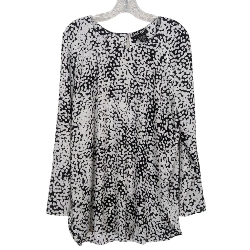 Lord Taylor 424 Fifth long sleeve polyester black white shift‎ Career Blouse XL